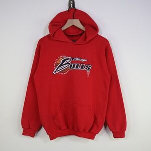 Vintage 90s Chicago Bulls Logo 7 Hoodie‎ Kids L 14-16 Basketball Red Cotton